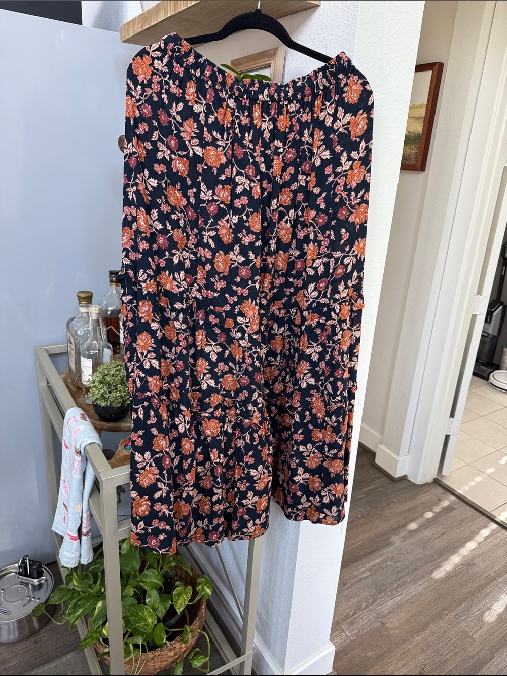 Dress Forum Navy Maxi Skirt with Coral Floral Print